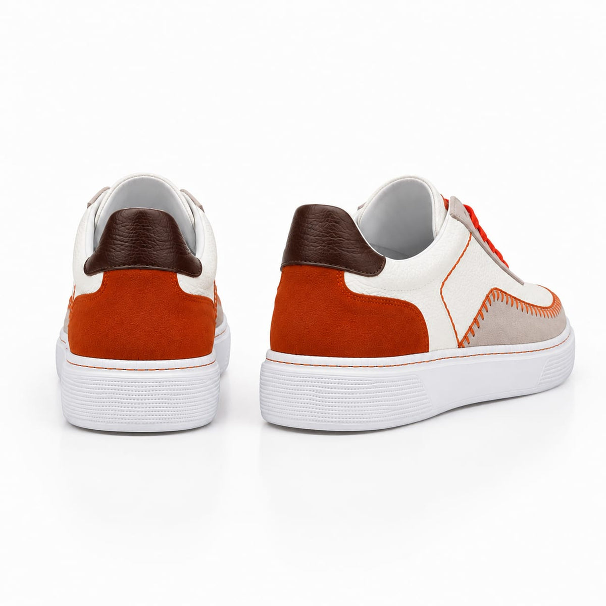 Premium Deri Sneaker | Turuncu Dikiş Detaylı Erkek Günlük Ayakkabı