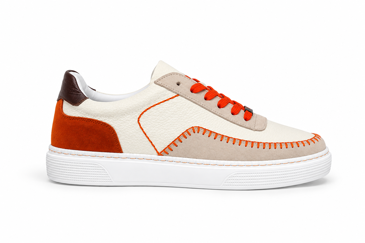 Premium Deri Sneaker | Turuncu Dikiş Detaylı Erkek Günlük Ayakkabı