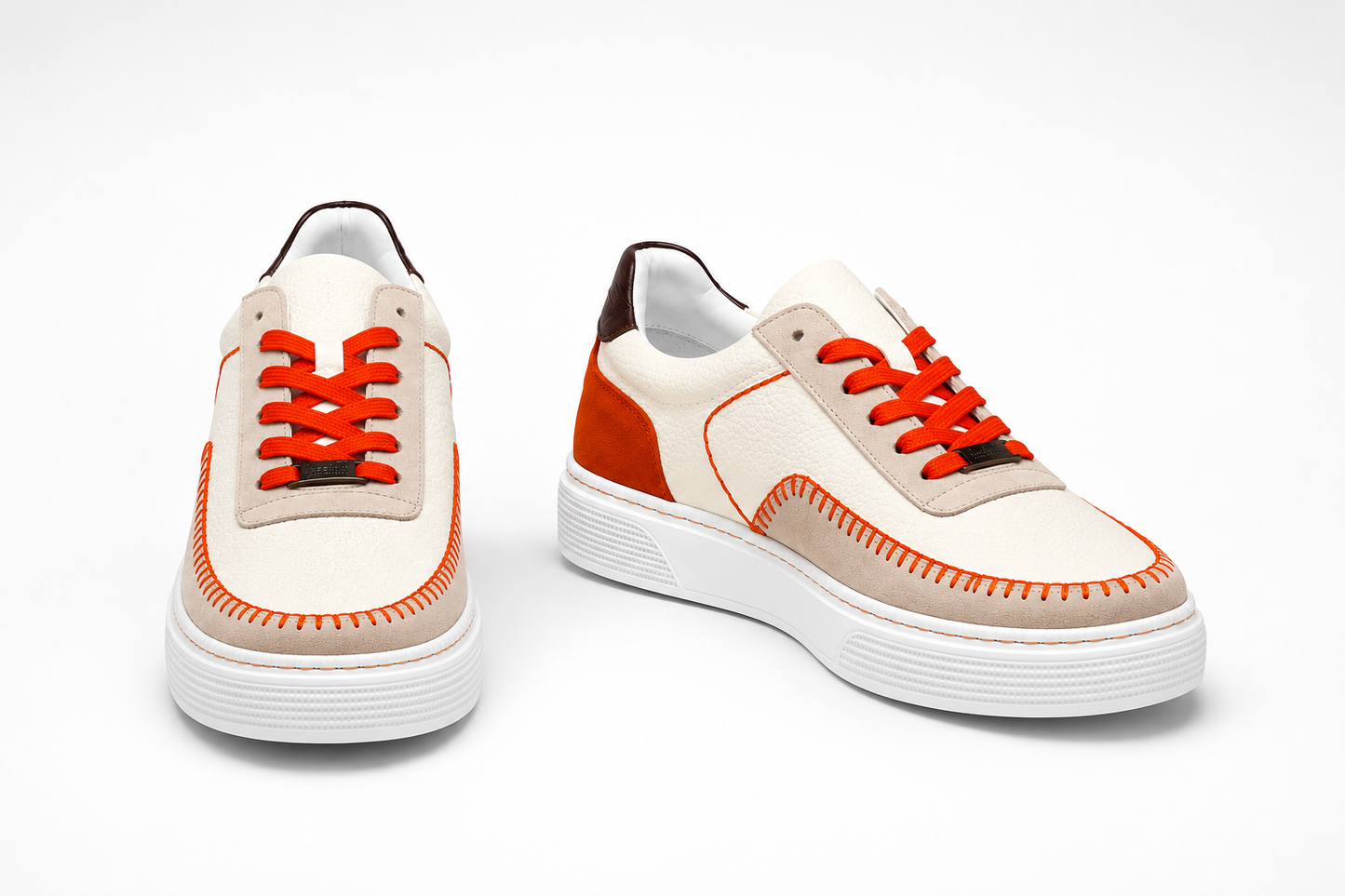 Premium Deri Sneaker | Turuncu Dikiş Detaylı Erkek Günlük Ayakkabı