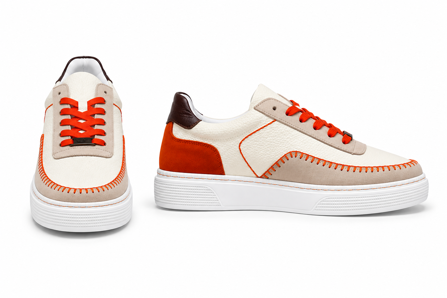 Premium Deri Sneaker | Turuncu Dikiş Detaylı Erkek Günlük Ayakkabı