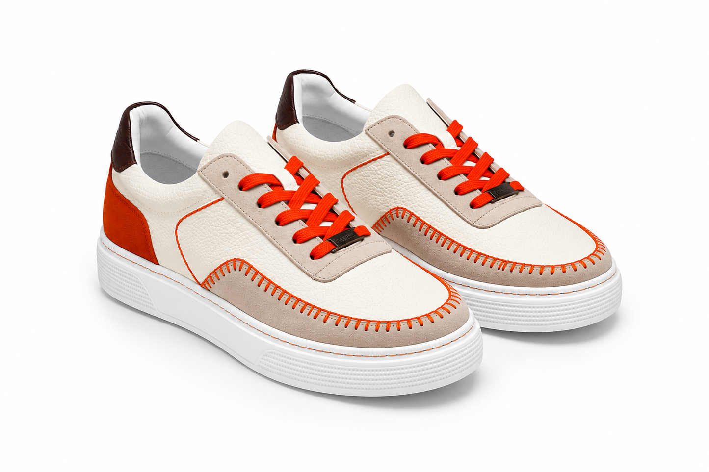 Premium Deri Sneaker | Turuncu Dikiş Detaylı Erkek Günlük Ayakkabı