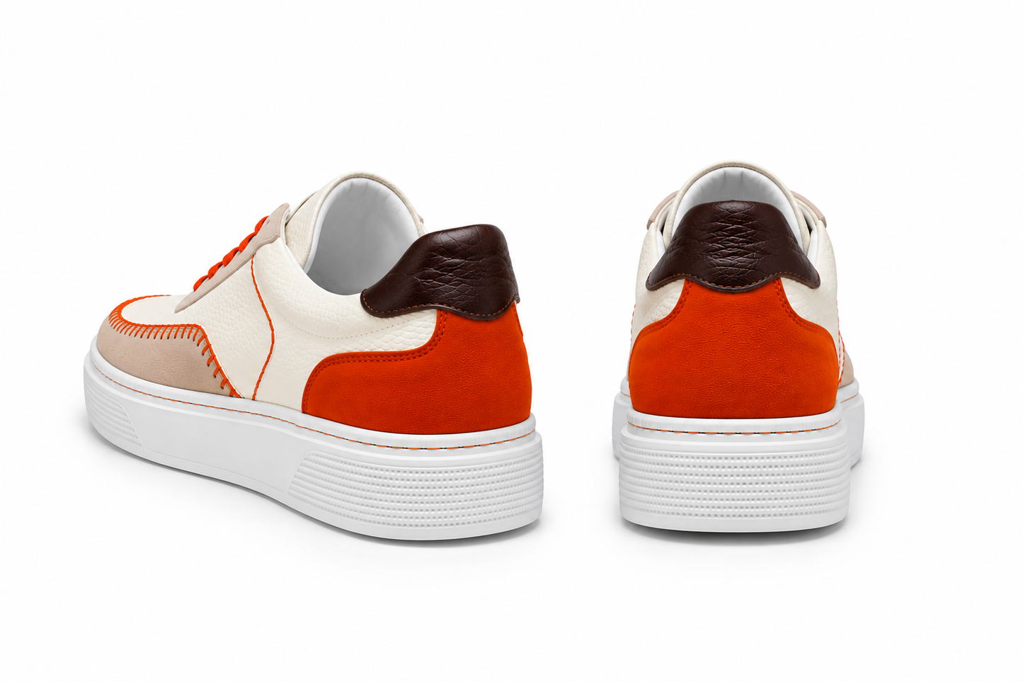 Premium Deri Sneaker | Turuncu Dikiş Detaylı Erkek Günlük Ayakkabı