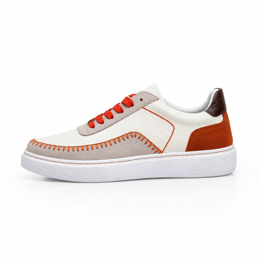 Premium Deri Sneaker | Turuncu Dikiş Detaylı Erkek Günlük Ayakkabı