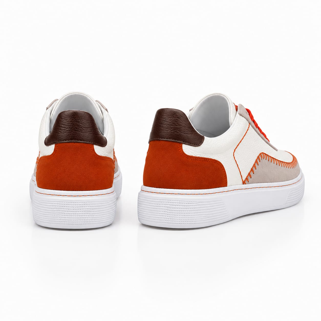 Premium Deri Sneaker | Turuncu Dikiş Detaylı Erkek Günlük Ayakkabı