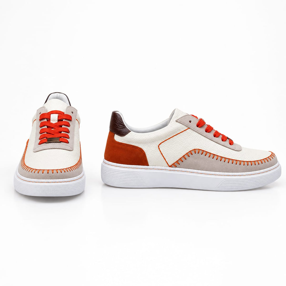 Premium Deri Sneaker | Turuncu Dikiş Detaylı Erkek Günlük Ayakkabı