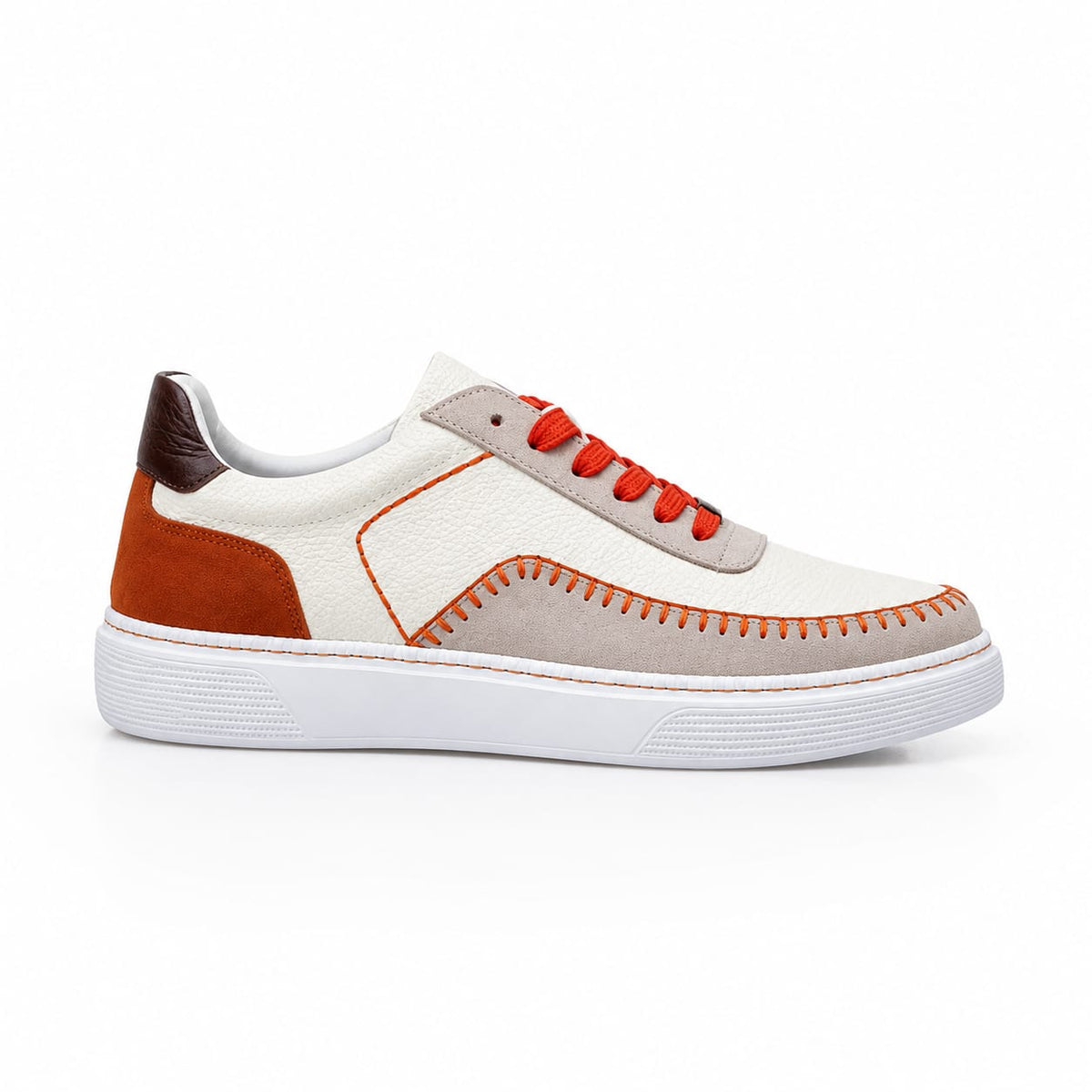Premium Deri Sneaker | Turuncu Dikiş Detaylı Erkek Günlük Ayakkabı