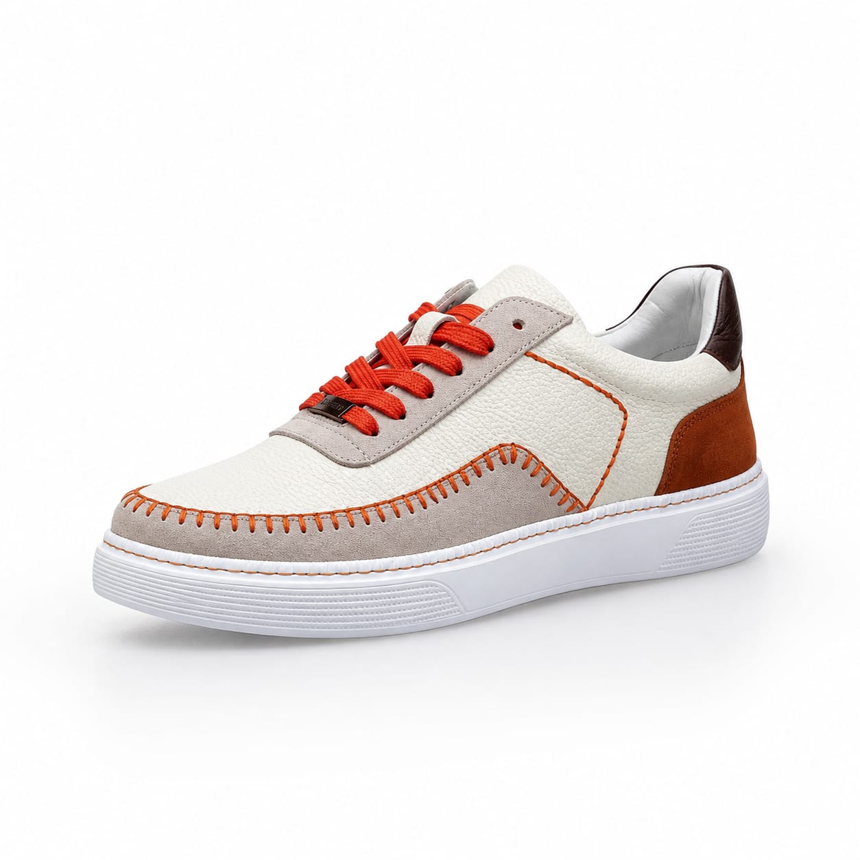 Premium Deri Sneaker | Turuncu Dikiş Detaylı Erkek Günlük Ayakkabı